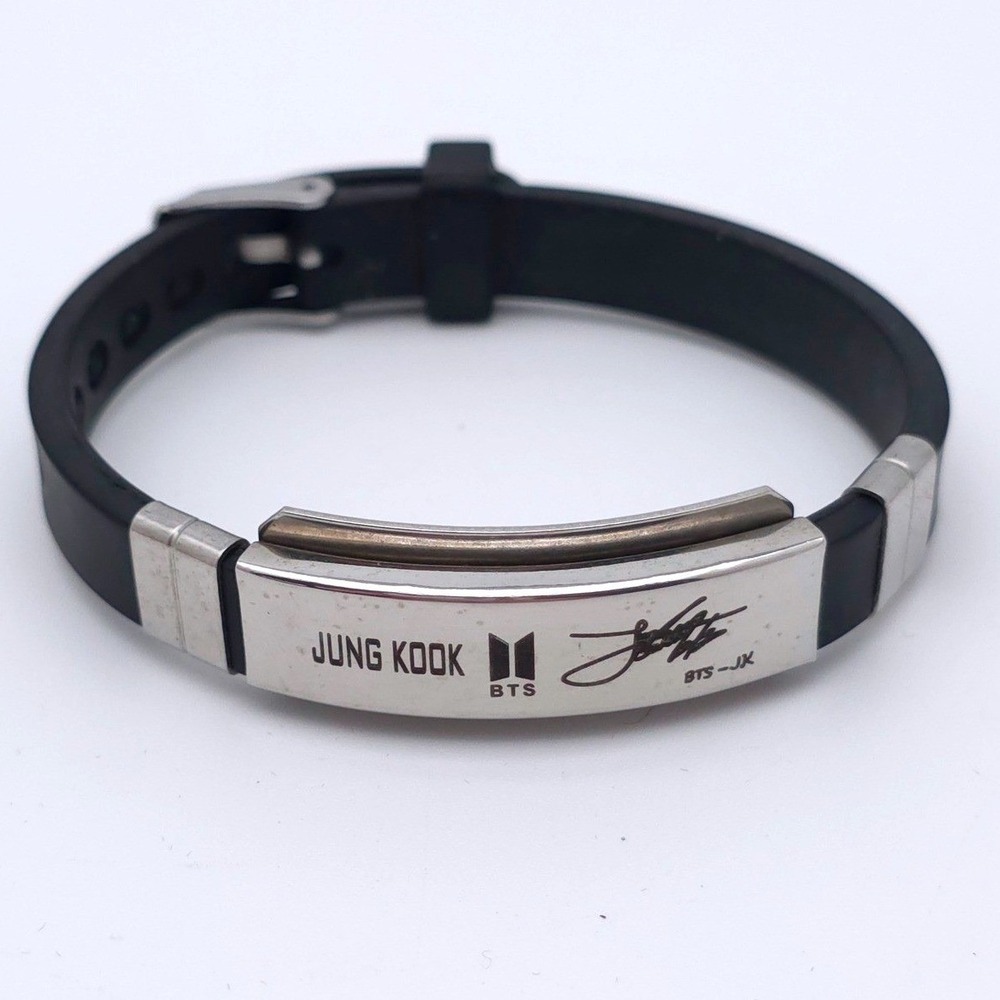 BTS Jung Kook ID Bracelet Black Silicone Metal Signature K-Pop Fan Merch Concert